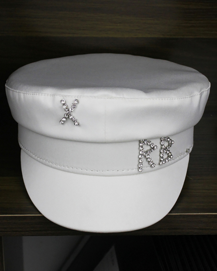 Women Rhinestone Fashion Satin Navy Hat