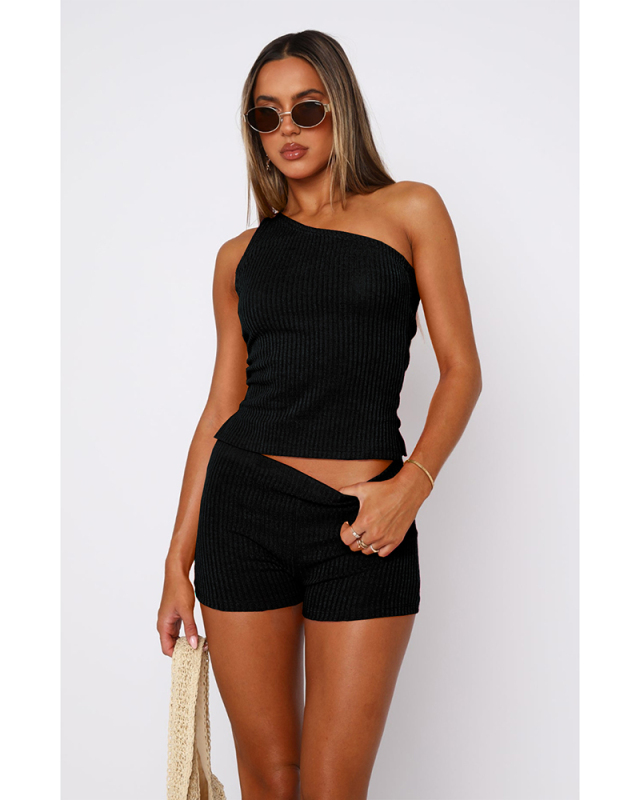 Solid Color Women Summer Cute Two Piece Short Set XS-XL