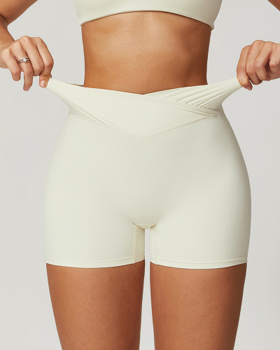 Recycled Polyamide Elastane Criss Waist Hips Lift Women Fitness Shorts S-XL