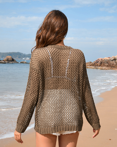 Summer Women'S Knitted Sweater Round Neck Love Beach Cover-Up Vacation Solid Color Women'S Knitted Sweater