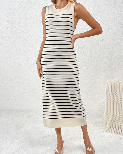Slim-Fitting Mid-Color Women'S Sweater Striped Long Skirt Fashionable Dress