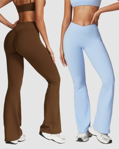 Women Recycled Fabric Customize Hips Lift High Waist Slim Wide Leg Running Pants S-XL