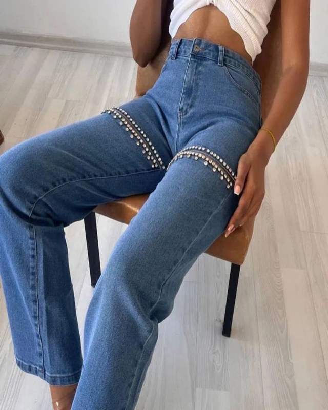 Straight Leg Jean Blue Wholesale Pants S-L