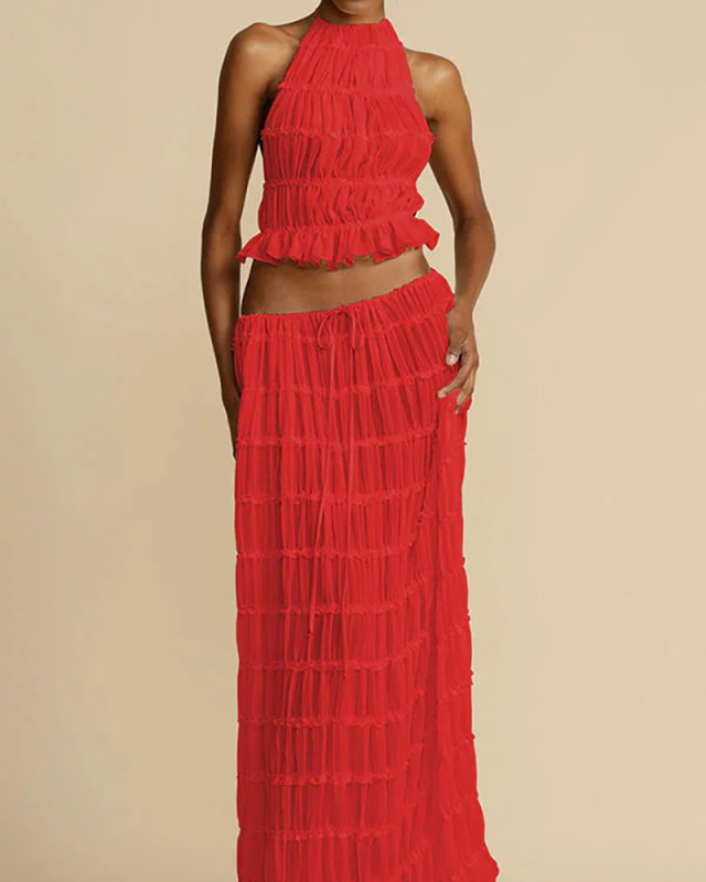 Vacation Women Fashion Summer Two Piece Long Skirt Set Dress S-XL