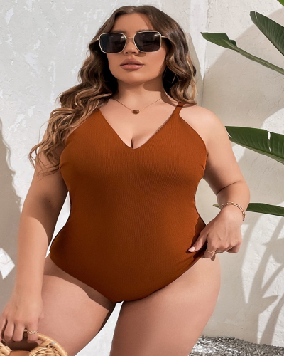 Sexy Suit One-Piece Swimsuit Solid Color Sleeveless Women