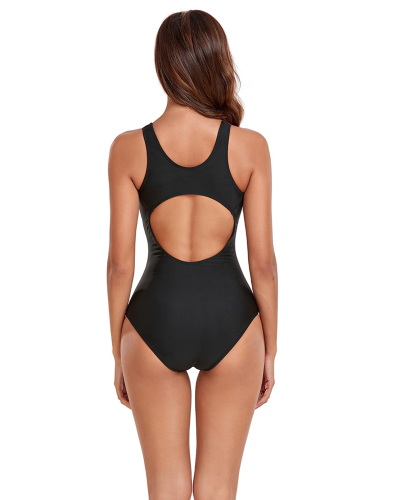 Women Contrast Color Vest High Elastic One-Piece Swimsuit