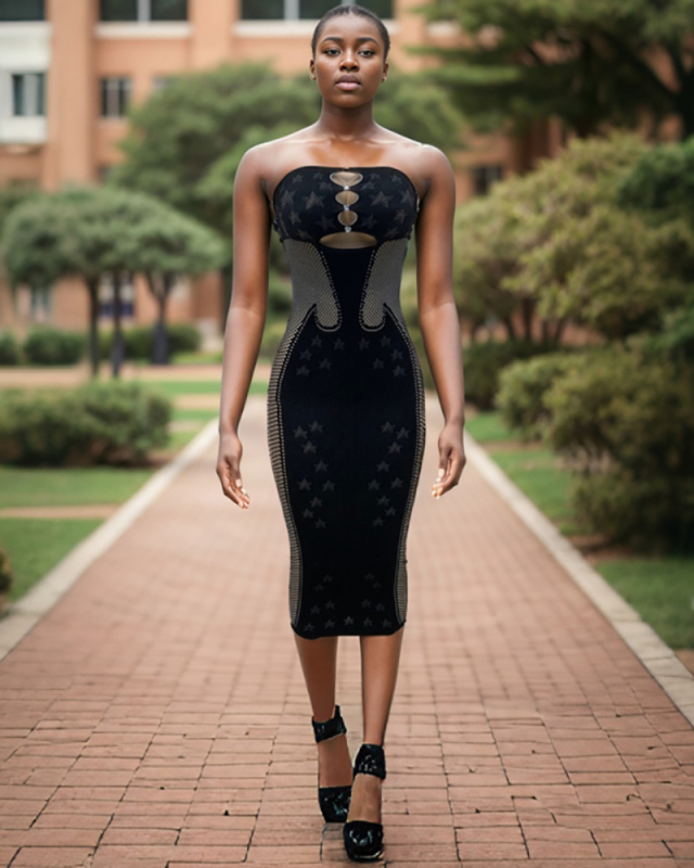 Strapless Women Fishnet Causal Dress