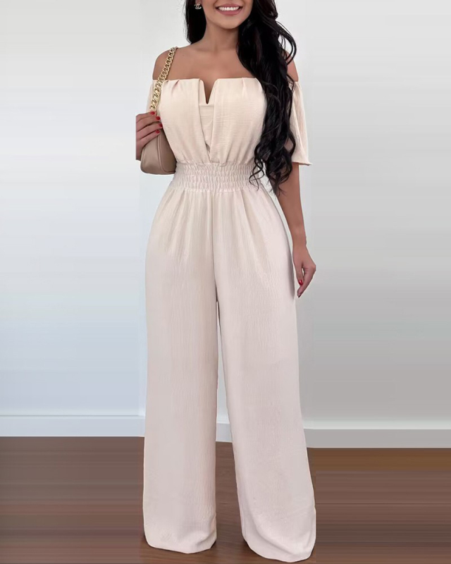 Short Sleeve Wide Leg Women Jumpsuit S-XL