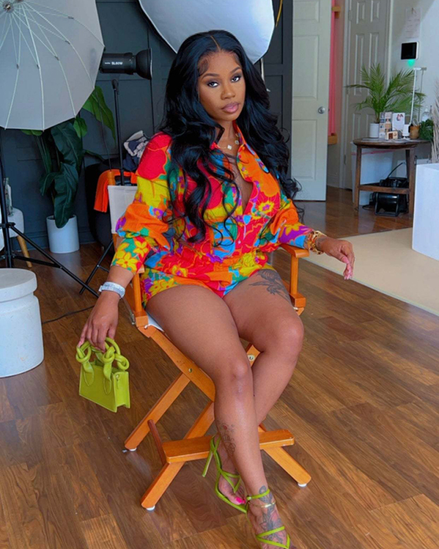 Printed Women Long Sleeve Suit and Shorts Two Piece S-XXL