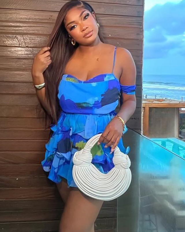 Off Shoulder Blue Mesh See Through Dress S-L