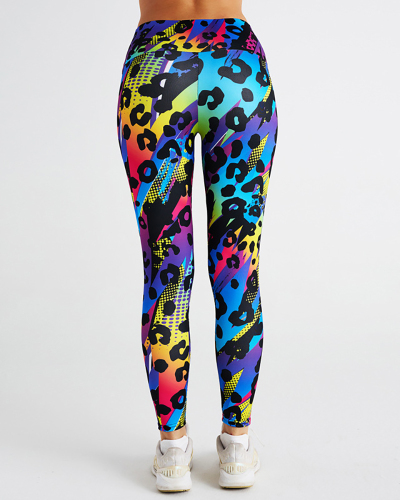 Women Colorful Leopard Printed Slim Sports Pants Leggings S-2XL