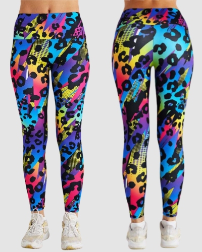 Women Colorful Leopard Printed Slim Sports Pants Leggings S-2XL