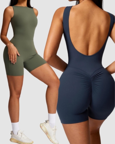 Women Sleeveless Solid Color High Waist Yoga Romper S-XL