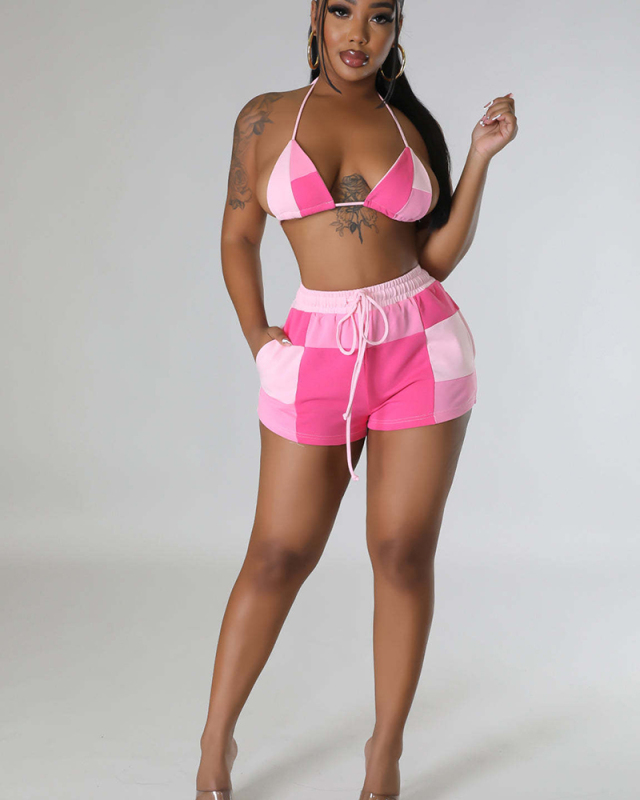 Women Colorblock Cute Summer Two Piece Short Set S-XXL