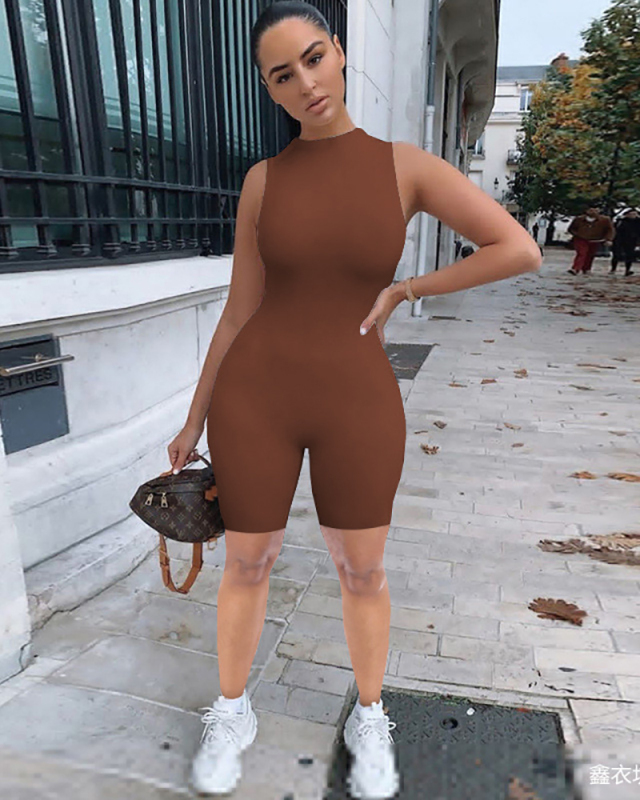 Round Neck Sleeveless Women Summer Sporty Jumpsuit XS-XXL