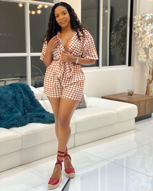 Khaki Printed Summer Leisure Two Piece Short Set S-XL