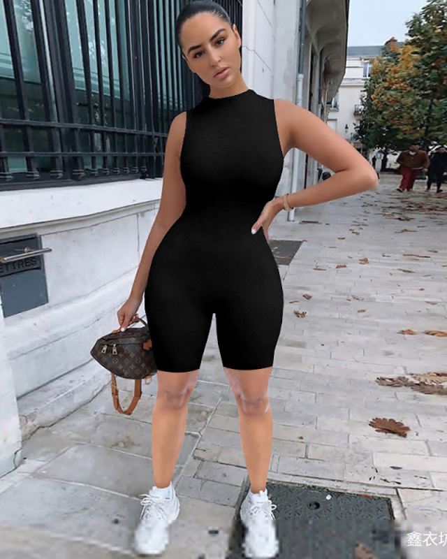 Round Neck Sleeveless Women Summer Sporty Jumpsuit XS-XXL