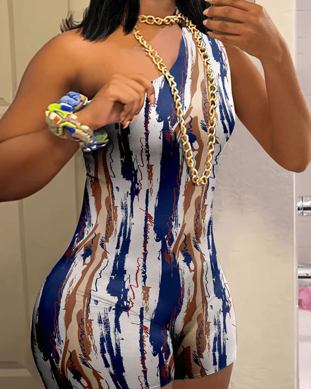 Single Shoulder Printed Summer Jumpsuit XS-XL