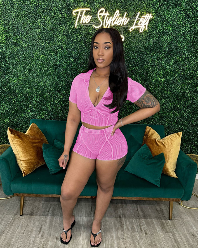 High Quality Women Fashion Two Piece Short Outfits S-XL