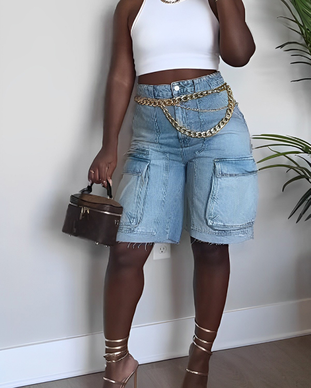 Jean Blue Women Summer Fashion Shorts S-3XL