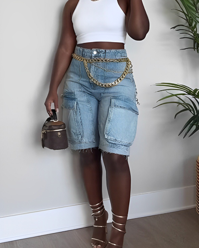 Jean Blue Women Summer Fashion Shorts S-3XL