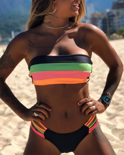 Popular Women Stripe Colorful Bikini S-XL