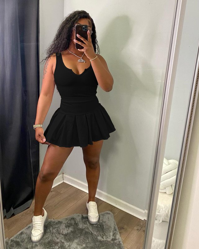 Solid Color Women Casual Two Piece Skirt Set S-XXL