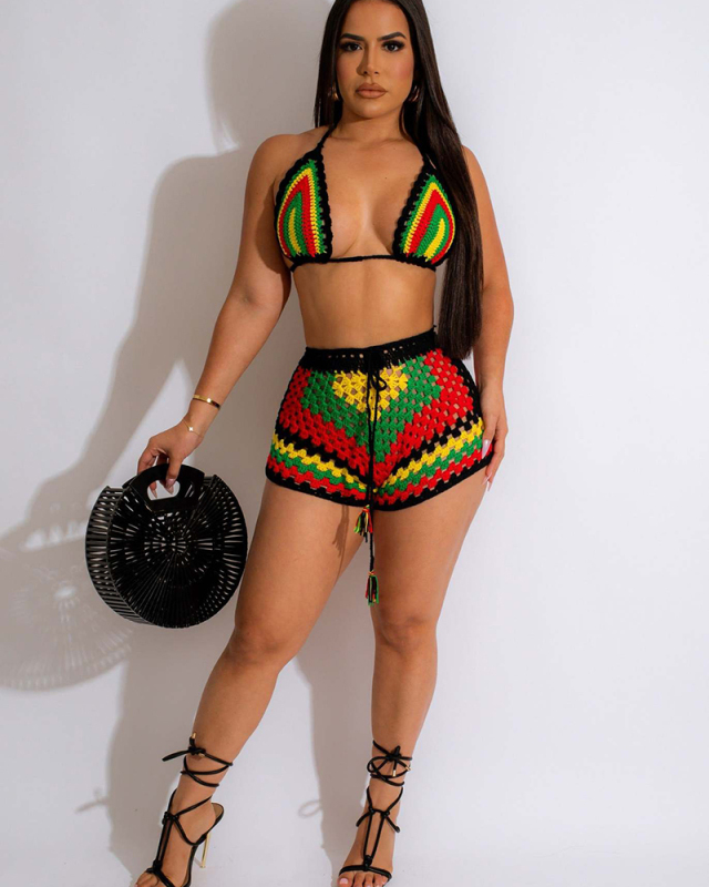 Crochet Knitted Vacation Two Piece Short Set S-XL