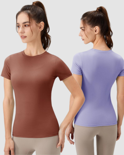 Women Crew Neck Solid Color Short Sleeve Running Quick Drying T-shirt S-XL
