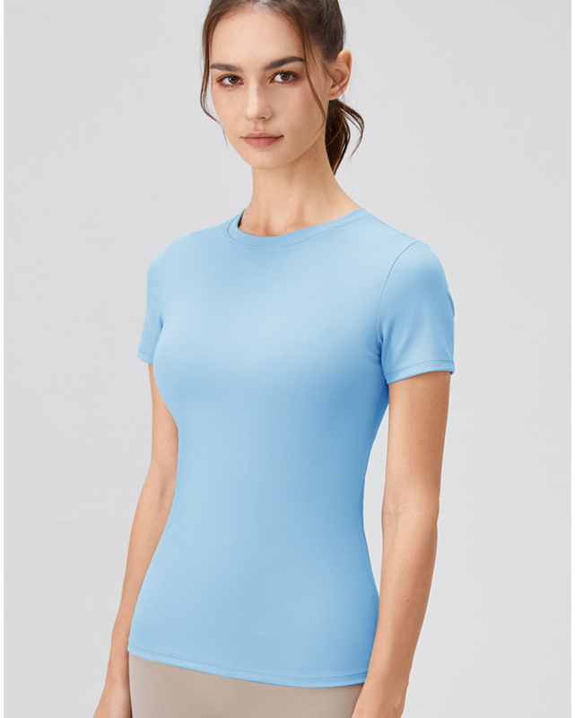 Women Crew Neck Solid Color Short Sleeve Running Quick Drying T-shirt S-XL