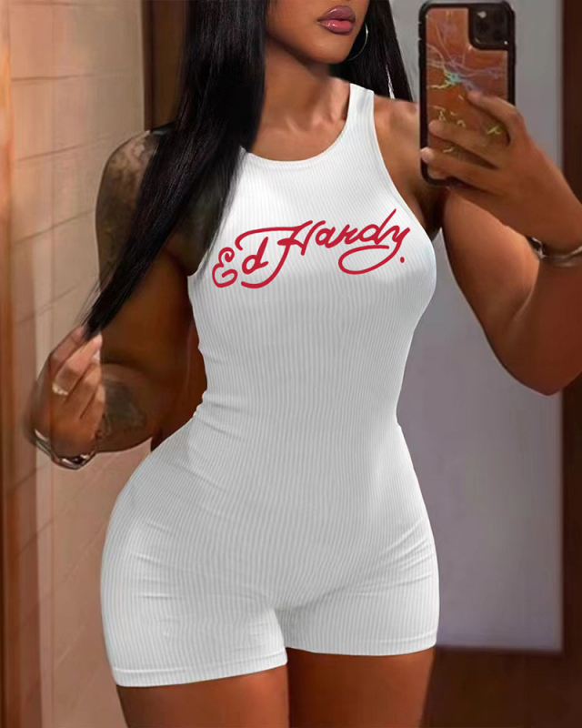 Letter Printed Women Summer Trendy Jumpsuit XS-XL