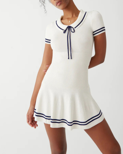 School Girl Polo Neck Knitted Summer Dress S-L