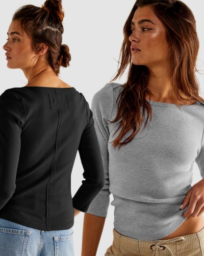 Women Long Sleeve Solid Color Off Shoulder Slim T-shirt S-XL