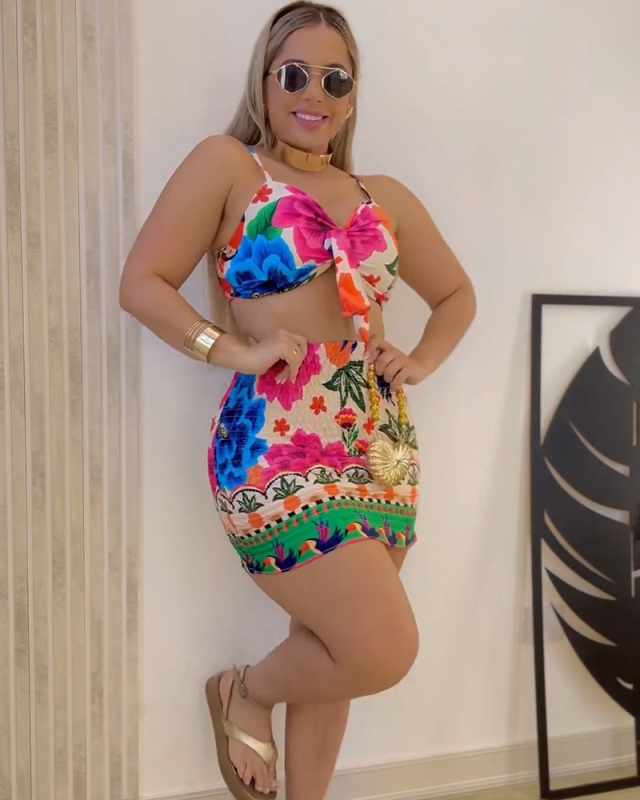 Printed Women Summer Cute Two Piece Skirt Set S-XXL