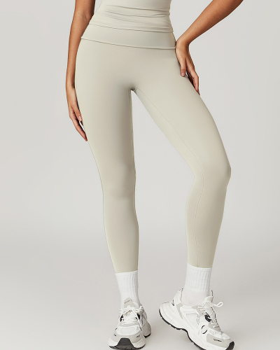 Women Quick Dry Fold Waist Fashion Fitness Sports Pants S-XL