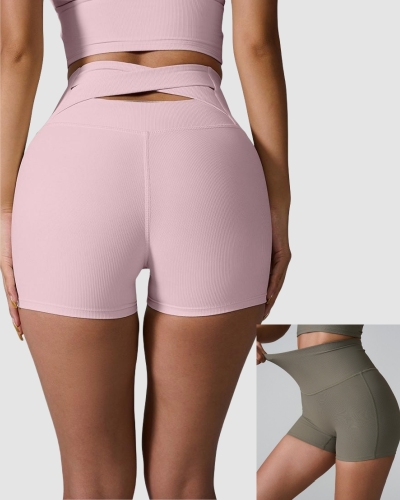 Women Summer Wrap Back High Waist Quick Drying Sports Shorts XS-XL