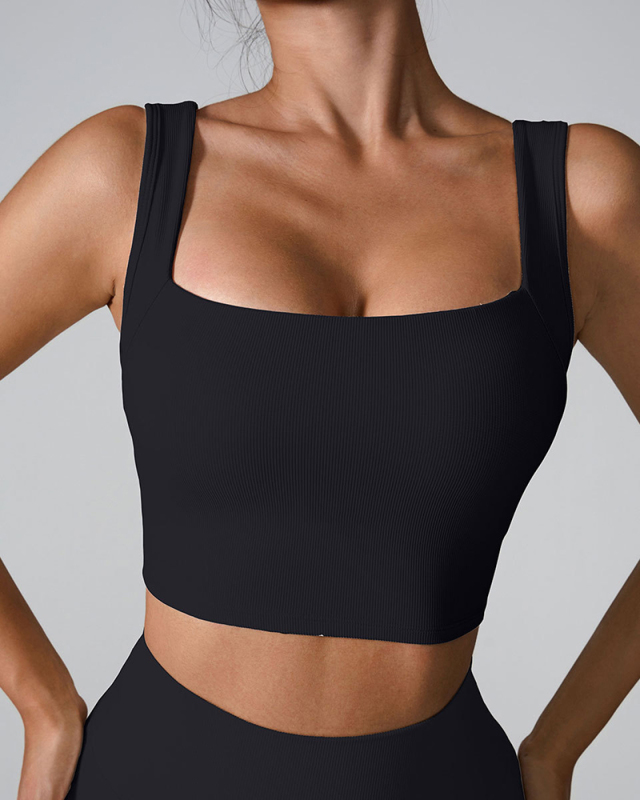 Women Hollow Out Back Square Collar Fixed Cup Running Vest S-XL