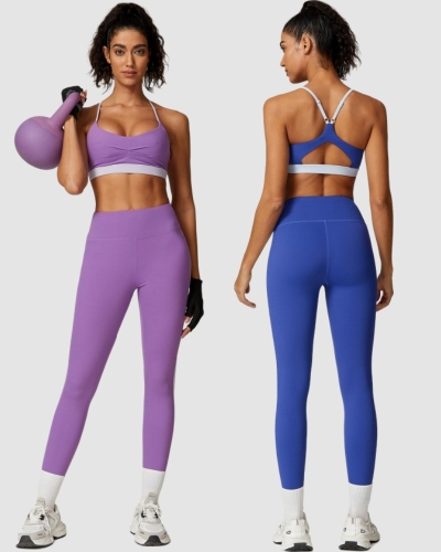 Colorblock Women Fitness Sports Yoga Two-piece Sets S-L