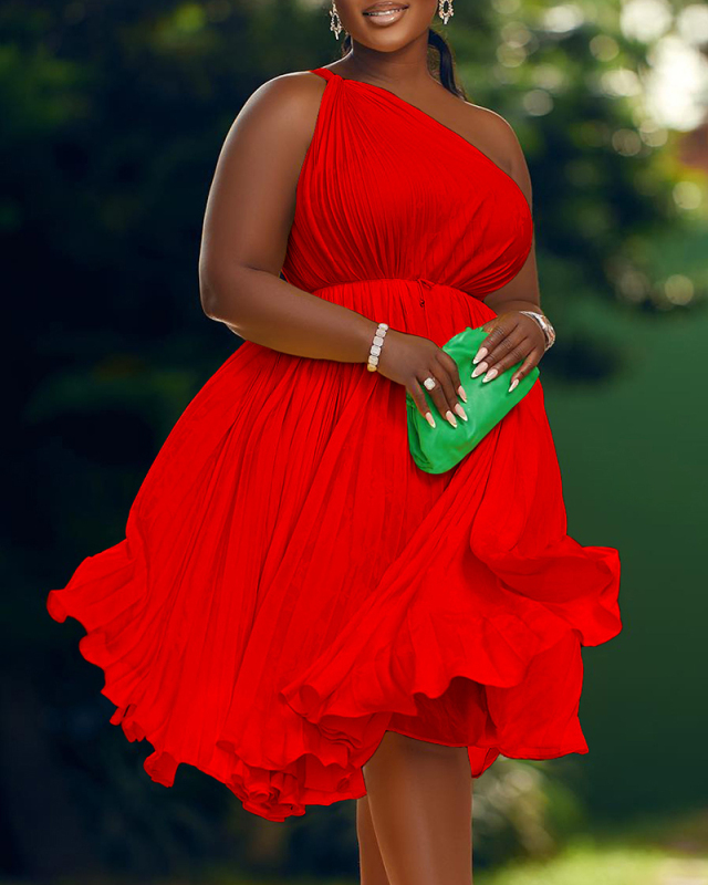Plus Size Single Shoulder Casual Dress S-3XL
