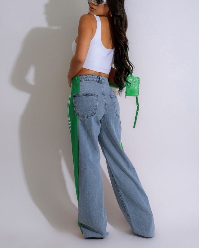 Elastic Women New Colorblock Jean Pants S-XXL