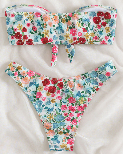 Strapless Floral Printed Women Cute Bikini Set S-XL