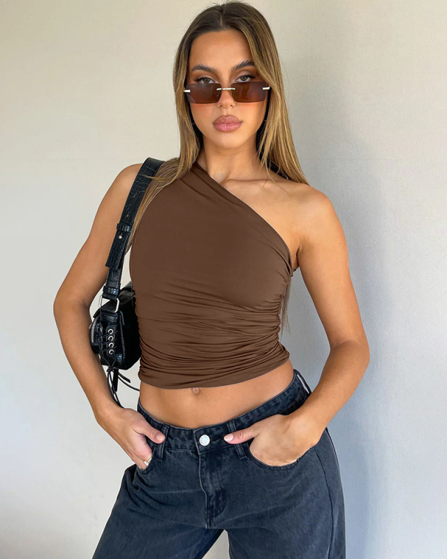 Women Summer Slash Neck Sleeveless Fashion Vest S-XL