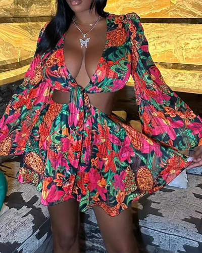 Floral Printed Women Vacation Two Piece Skirt Set S-XXL
