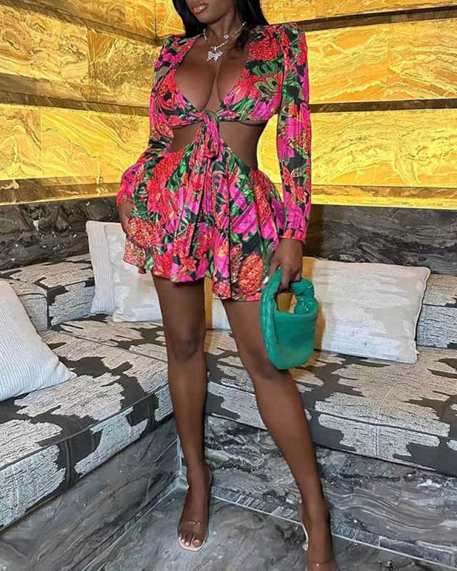 Floral Printed Women Vacation Two Piece Skirt Set S-XXL