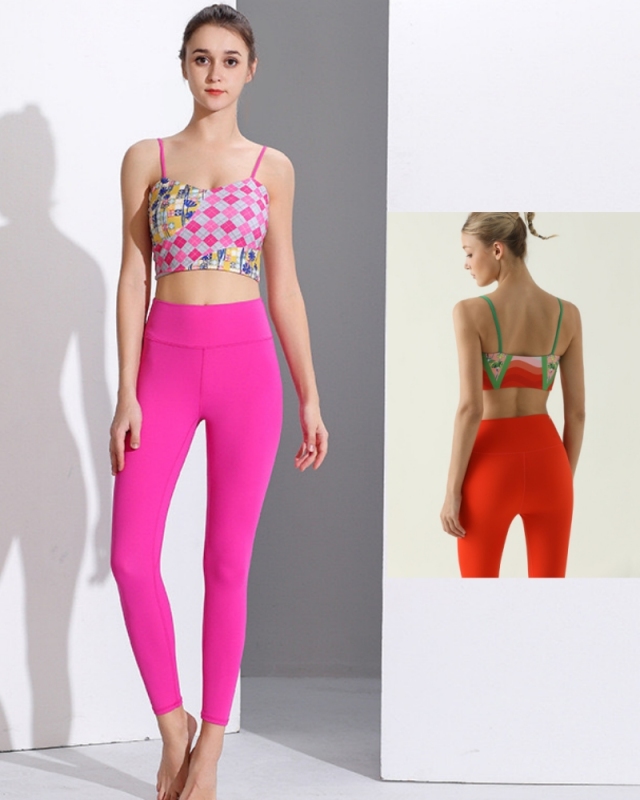 OEM Sling Fashion Printed Sports Bra Pants Sets Yoga Woman Two-piece Sets 4-8