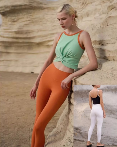 Women Colorblack Vest Sports Leggings Pants Two Piece Set S-L