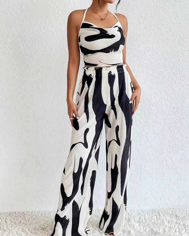 Leisure Milk Cow Printed Two Piece Pant Set S-XXL