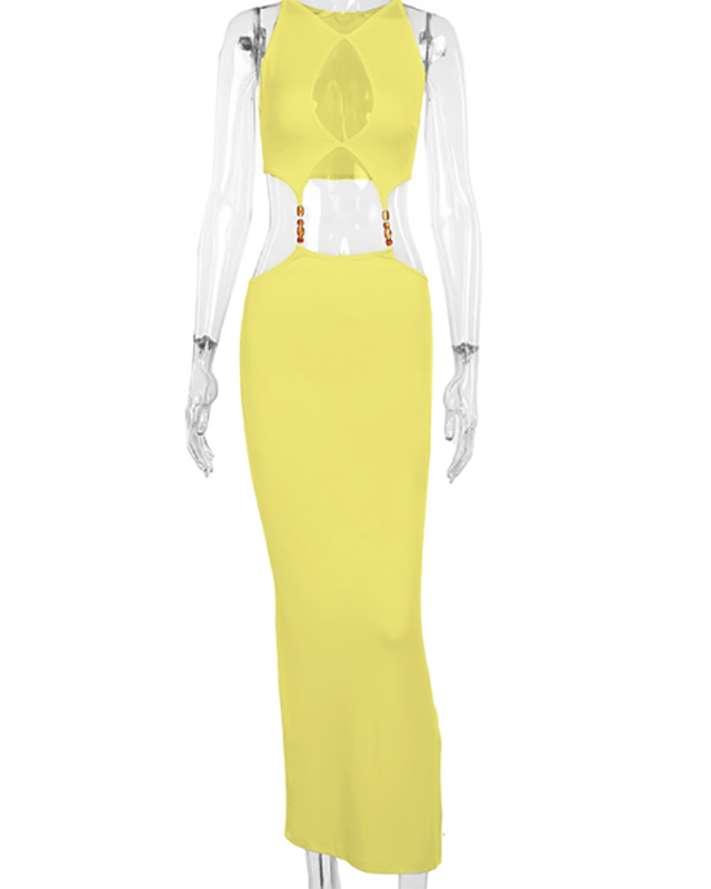 Sleeveless Hollow Out Elegant Women Long Dress S-L