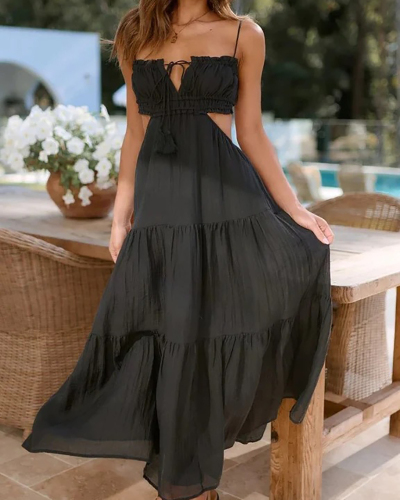 Black Hollow Out Summer Beach Long Dress S-XL
