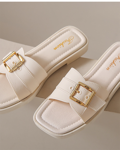 Women Buckle Decor Slides Sandals